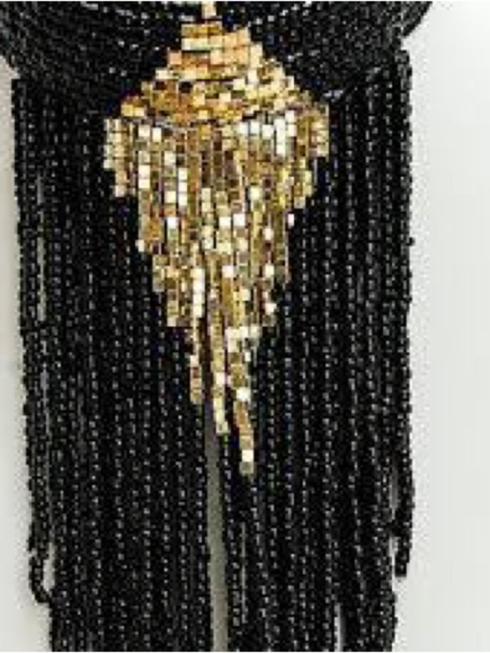 Black & Gold Beaded Fringe Collar Necklace Statement Piece 14-17” - Picture 8 of 8